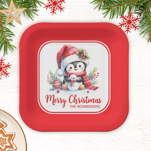 Weihnachten Niedlich Penguin Red Custom Frohe Weih Pappteller
