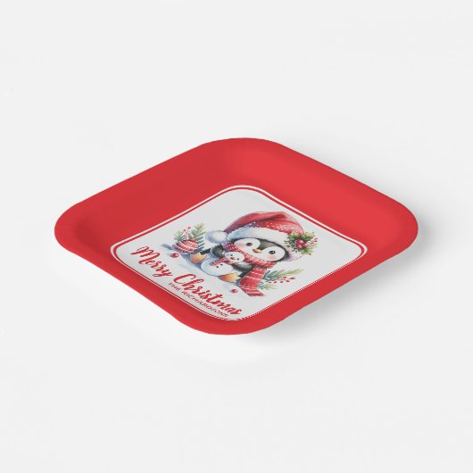 Weihnachten Niedlich Penguin Red Custom Frohe Weih Pappteller (Gewinkelt)