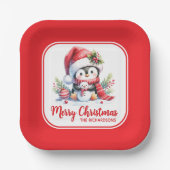 Weihnachten Niedlich Penguin Red Custom Frohe Weih Pappteller (Vorderseite)