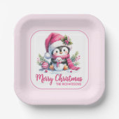 Weihnachten Niedlich Pinguin Pink Custom Frohe Wei Pappteller (Vorderseite)