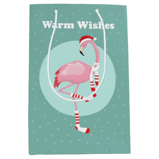 Weihnachten Niedlich Pink Flamingo Mittlere Geschenktüte (Vorderseite)