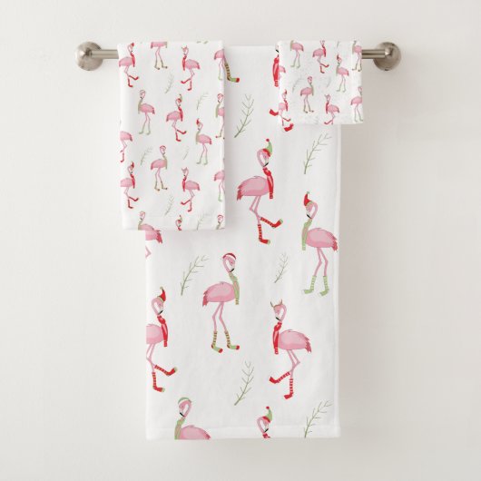 Weihnachten Niedlich Pink Flamingo Muster Badhandtuch Set (Insitu)