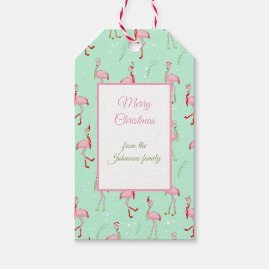 Weihnachten Niedlich Pink Flamingo Muster Geschenkanhänger (Vorderseite)