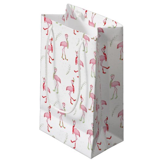 Weihnachten Niedlich Pink Flamingo Muster Kleine Geschenktüte (Vorderseite Schrägansicht)