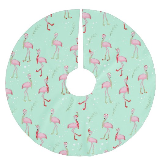 Weihnachten Niedlich Pink Flamingo Polyester Weihnachtsbaumdecke (Vorderseite)