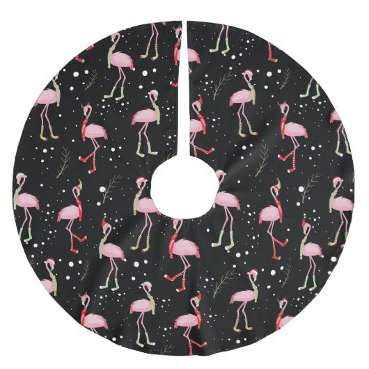 Weihnachten Niedlich Pink Flamingo Polyester Weihnachtsbaumdecke (Vorderseite)