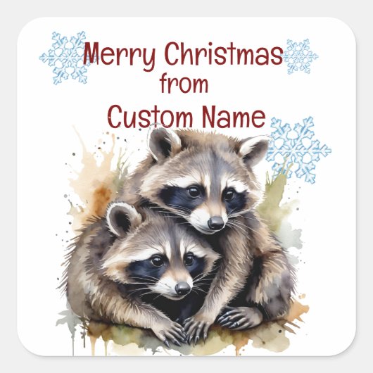 Weihnachten Niedlich Raccoon Couple Animal Customi Quadratischer Aufkleber (Vorderseite)