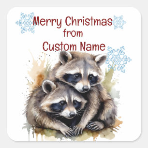 Weihnachten Niedlich Raccoon Couple Animal Customi Quadratischer Aufkleber