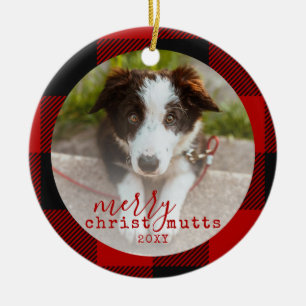 Weihnachten Niedlich Red Kariert Pet Dog Foto Keramik Ornament