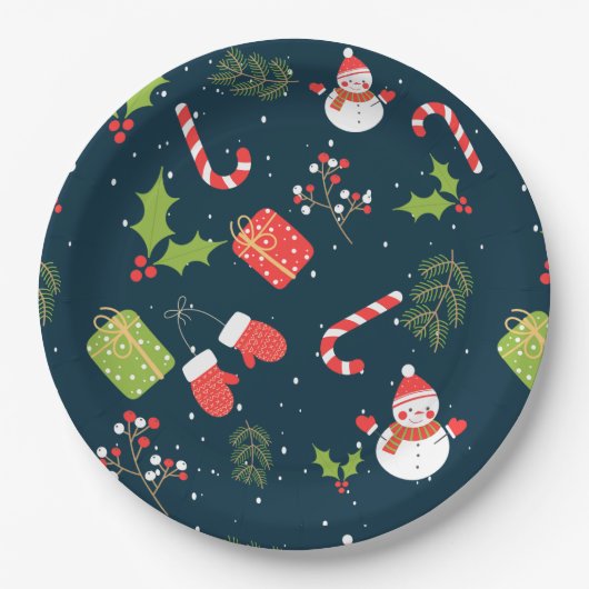 Weihnachten Niedlich Snowman Holiday Pattern Pappteller (Vorderseite)
