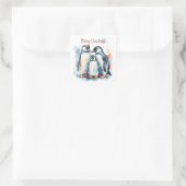 Weihnachten Niedliche Aquarellpinguine Quadratischer Aufkleber (Tasche)