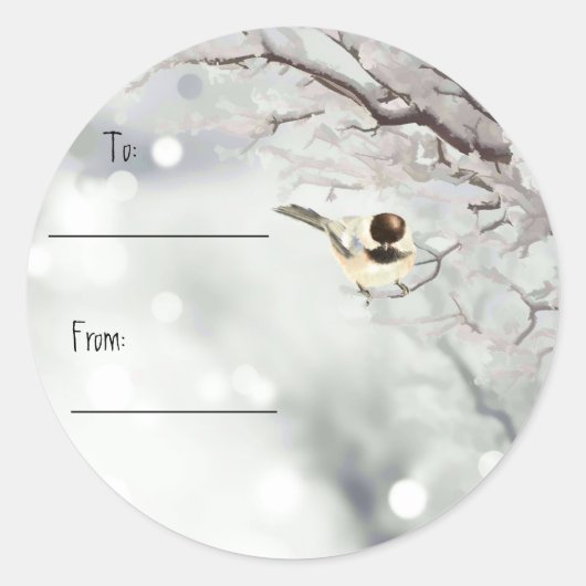 Weihnachten Niedliche Chickadee Schneebäume Runder Aufkleber (Vorderseite)