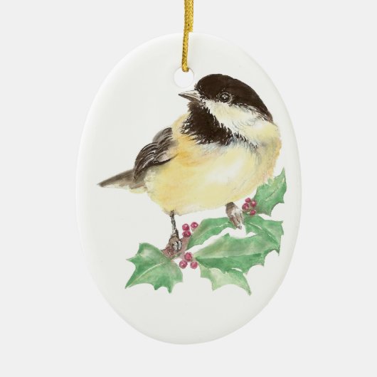 Weihnachten Niedliche Chickadee, Vogel, Holly Wild Keramikornament (Vorne)