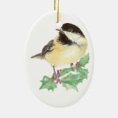 Weihnachten Niedliche Chickadee, Vogel, Holly Wild Keramikornament (Hinten)