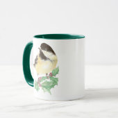 Weihnachten Niedliche Chickadee, Vogel, Holly Wild Tasse (Vorderseite Links)