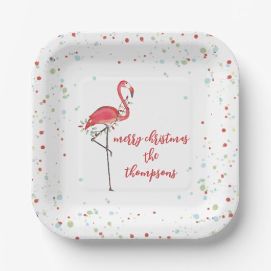 Weihnachten Niedliche Flamingo String Lights Pappteller (Vorderseite)
