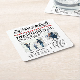 Weihnachten Niedliche Fotocollage Simple Newspapie Rechteckiger Pappuntersetzer
