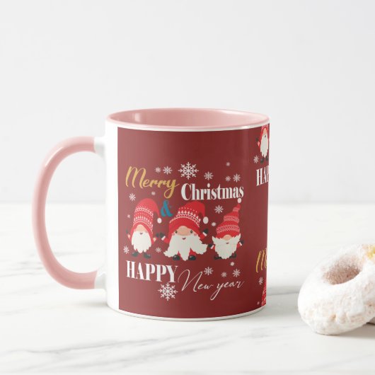 Weihnachten niedliche kleine rote Zwerge Tasse (Mit Donut)