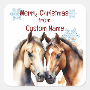 Weihnachten Niedliche Pferde Couple Animal Customi Quadratischer Aufkleber