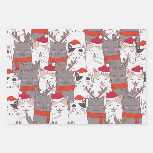 Weihnachten Niedliche Santa Cat Print Muster, Xmas Geschenkpapier Set (Vorderseite 2)