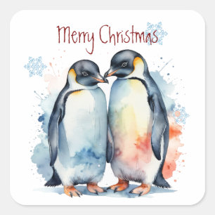 Weihnachten Niedliche Wasserfarbe Pinguin Couple A Quadratischer Aufkleber