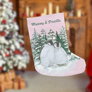 Weihnachten Niedlichen Mummy & Child Pinguin-Schne Kleiner Weihnachtsstrumpf