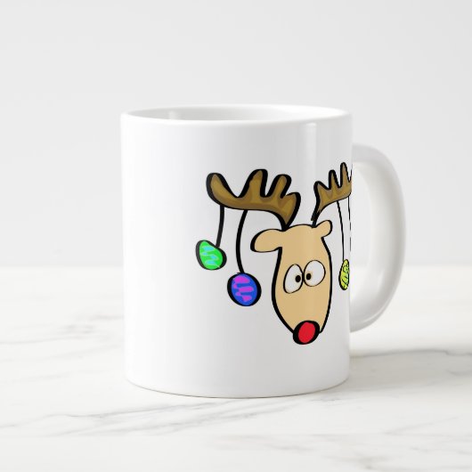 Weihnachten Niedlicher Cartoon Red Nose Reindeer Jumbo-Tasse (Vorderseite Rechts)