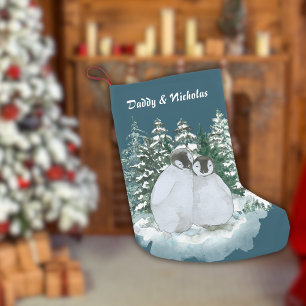 Weihnachten Niedlicher Daddy & Child Pinguin Snow  Kleiner Weihnachtsstrumpf