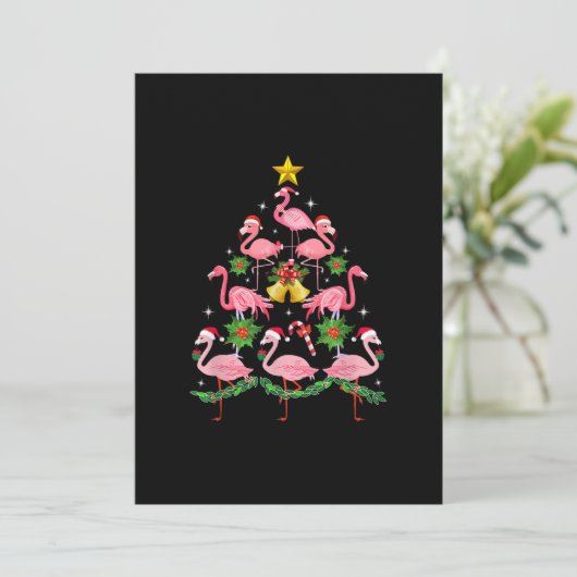 Weihnachten - Niedlicher Flamingo Weihnachtsbaum Dankeskarte (Stehend Vorderseite)