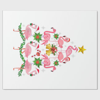 Weihnachten - Niedlicher Flamingo Weihnachtsbaum Geschenkpapier