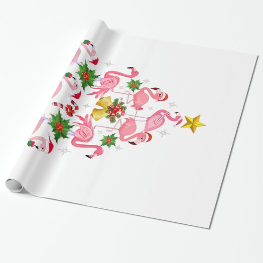 Weihnachten - Niedlicher Flamingo Weihnachtsbaum Geschenkpapier (Ungerollt)