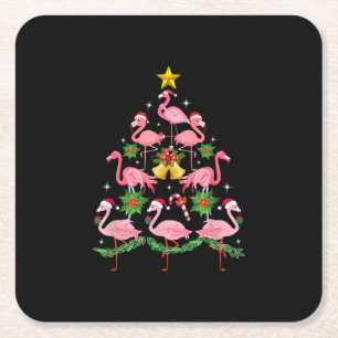 Weihnachten - Niedlicher Flamingo Weihnachtsbaum Rechteckiger Pappuntersetzer
