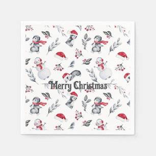 Weihnachten Niedlicher Penguin Festlicher Snowman  Serviette