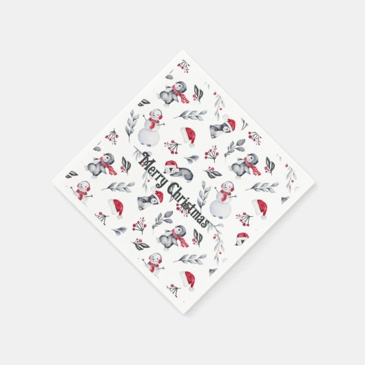 Weihnachten Niedlicher Penguin Festlicher Snowman Serviette (Ecke)