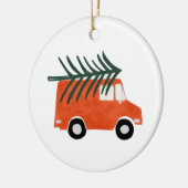 Weihnachten Niedlicher Roter Lieferwagen mit Baum Keramik Ornament (Links)