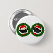 Weihnachten Niedlicher Schwarzer Mops und Fauna Mo Button (Vorne & Hinten)