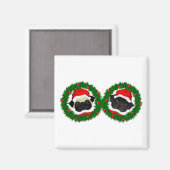 Weihnachten Niedlicher Schwarzer Mops und Fauna Mo Magnet (Vorderseite/Rückseite)
