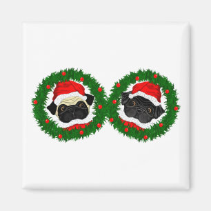 Weihnachten Niedlicher Schwarzer Mops und Fauna Mo Magnet