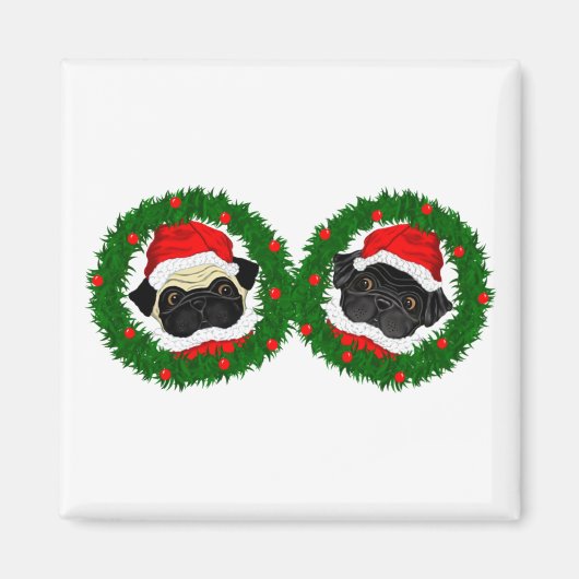 Weihnachten Niedlicher Schwarzer Mops und Fauna Mo Magnet (Vorne)