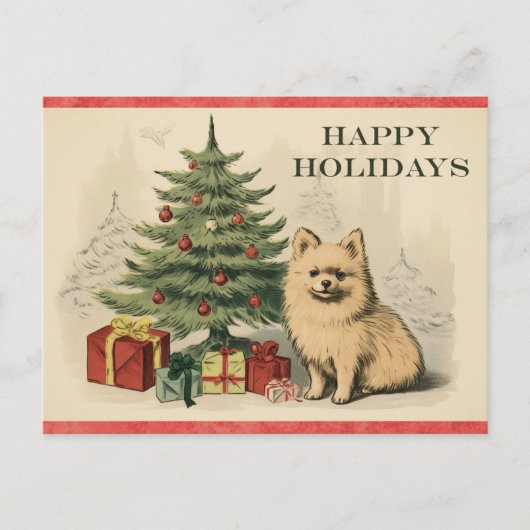 Weihnachten Niedlicher Vintager Hund Tree Happy Ho Postkarte (Vorderseite)