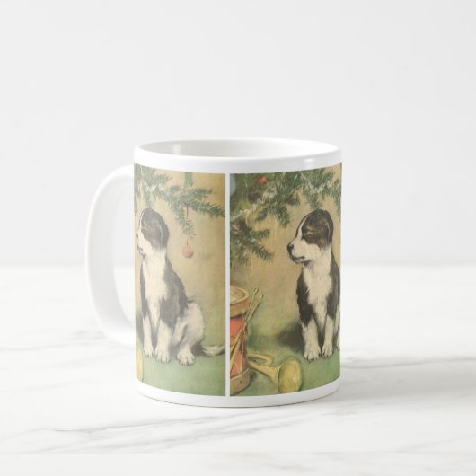 Weihnachten, Niedlicher Welpe unter Weihnachtsbaum Kaffeetasse (Vorderseite Links)