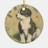 Weihnachten, Niedlicher Welpe unter Weihnachtsbaum Keramik Ornament (Vorne)