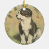 Weihnachten, Niedlicher Welpe unter Weihnachtsbaum Keramik Ornament (Hinten)