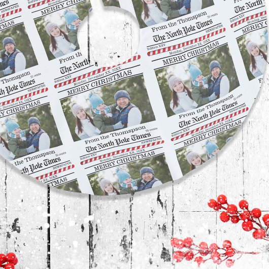 Weihnachten Niedliches Foto Whimsical Newspapier M Polyester Weihnachtsbaumdecke