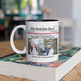 Weihnachten Niedliches Foto Whimsical Zeitung druc Zweifarbige Tasse