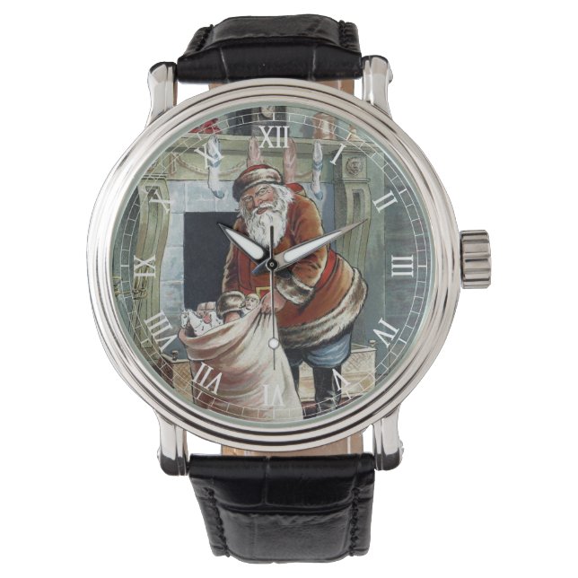 Weihnachten, Nikolaus am Kamin Armbanduhr (Vorderseite)