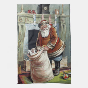 Weihnachten, Nikolaus am Kamin Geschirrtuch