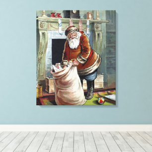 Weihnachten, Nikolaus am Kamin Leinwanddruck