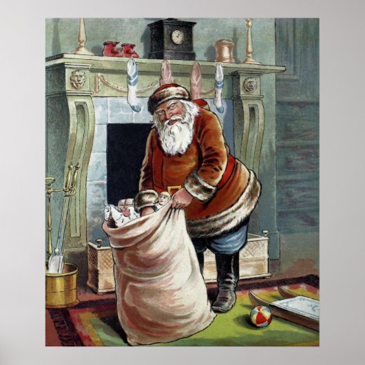 Weihnachten, Nikolaus am Kamin Poster (Vorne)