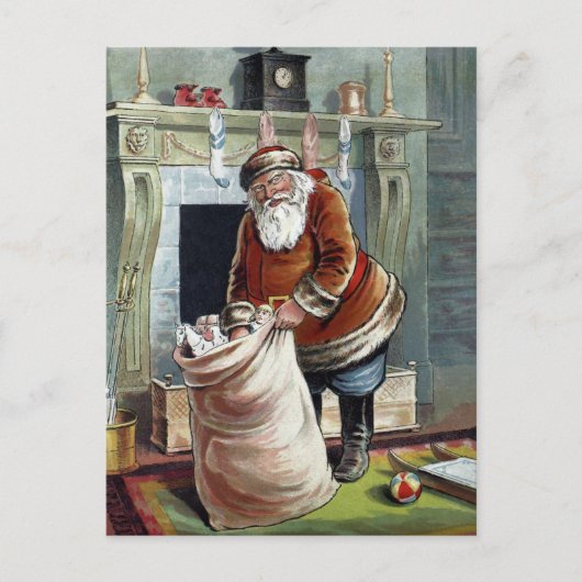 Weihnachten, Nikolaus am Kamin Postkarte (Vorderseite)